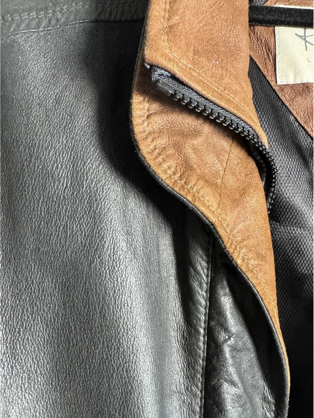 REMY LEATHER JACKET, MENS 38, BLACK/BROWN, Double Collar Bomber, Vintage